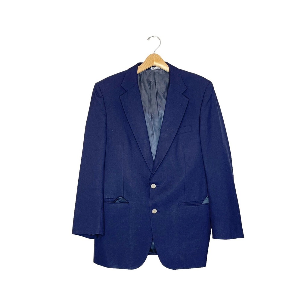 Vintage Burberry Navy Blue Wool Blazer 42R Sport Coat Jacket 2-Button Classic